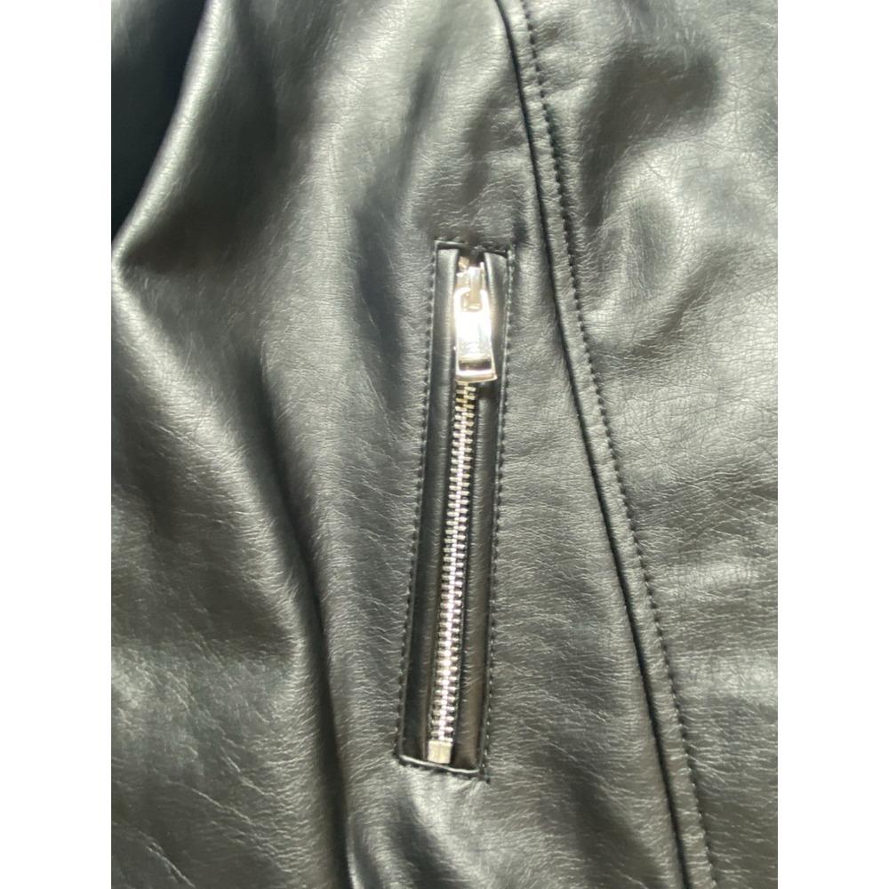 GUESS‎ Los Angeles Womens Faux Leather Moto Jacket Removable Hood Black Medium - Picture 9 of 16